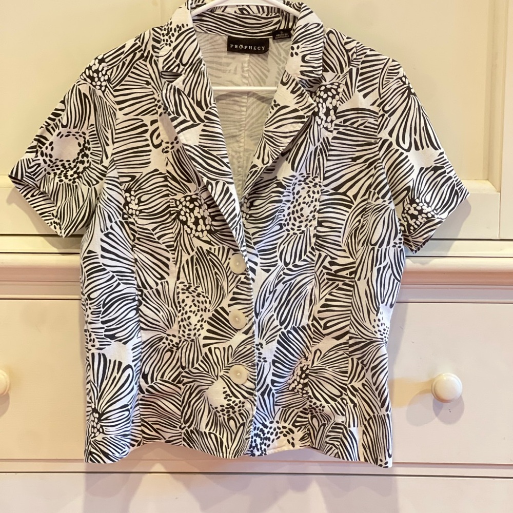 Black and White Casual Button Down Zebra Print Shirt